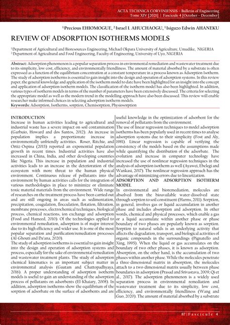(PDF) REVIEW OF ADSORPTION ISOTHERMS MODELS.